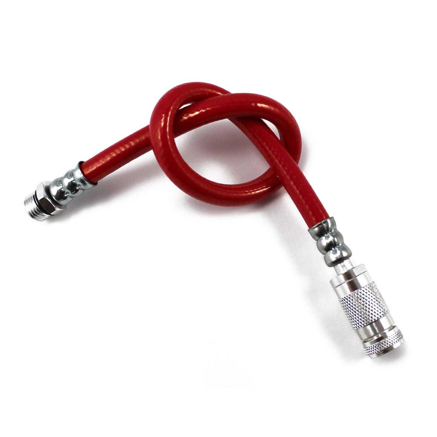 Prestaflator Pro 3-Way Presta Head Hose – Reinforced Flexible Red Polyurethane, Quick-Click2™ Spin-On Head, 300 PSI, 13" Length, Alloy Clamps, Fits All Prestaflator Tools with O-Ring Included