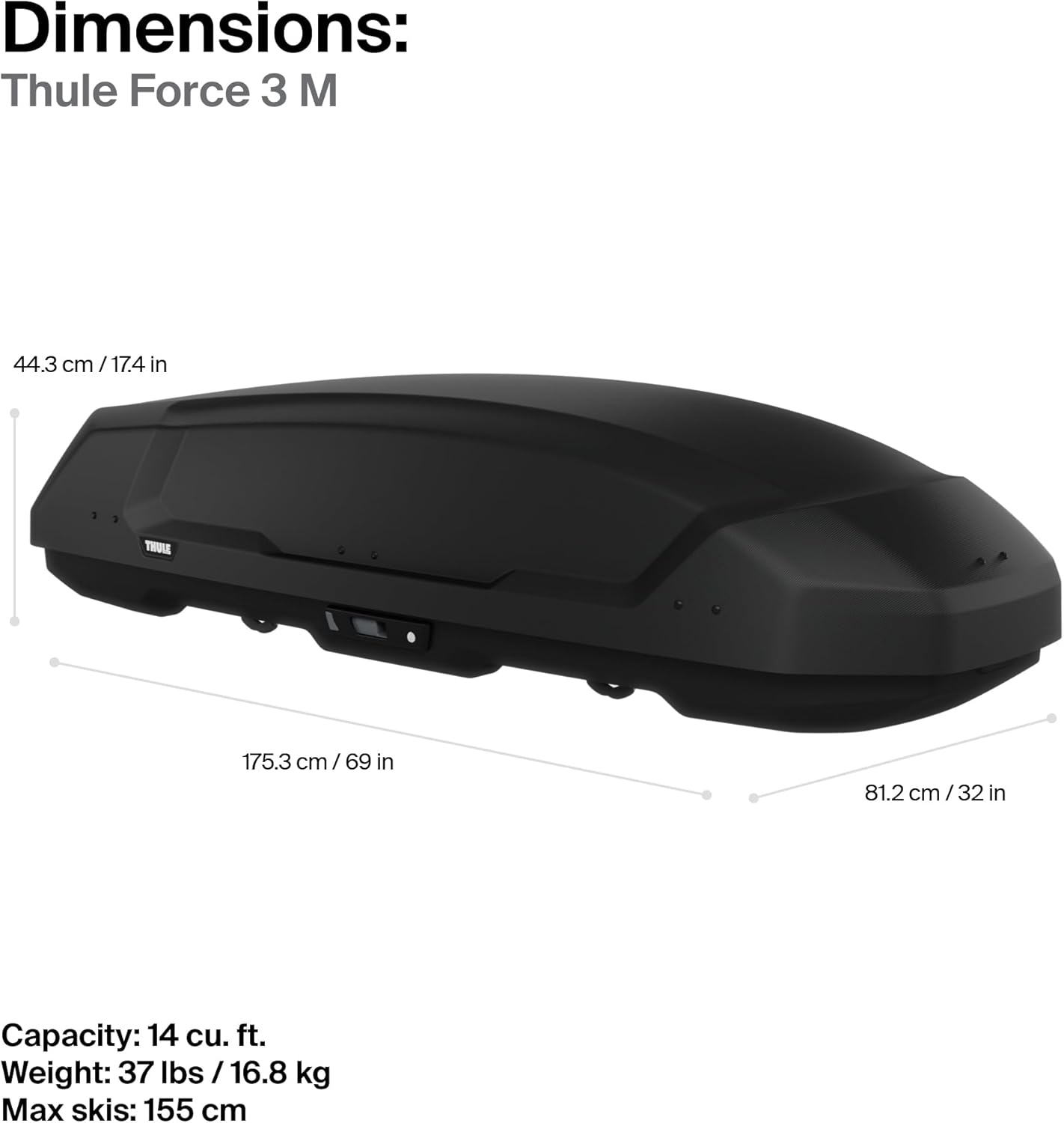 Thule Force 3 M - Durable Rooftop Cargo Box for Extra Storage | Sleek Design & Easy Installation