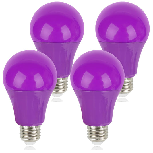 Purple Light Bulbs 4 Pack - Colored Light Bulb Indoor Halloween Decor 9W (60W Equivalent) A19 E26 Base Led Lightbulbs for Outdoor Porch, Bedroom, Christmas Party Decoration, Holiday Lighting (Purple)