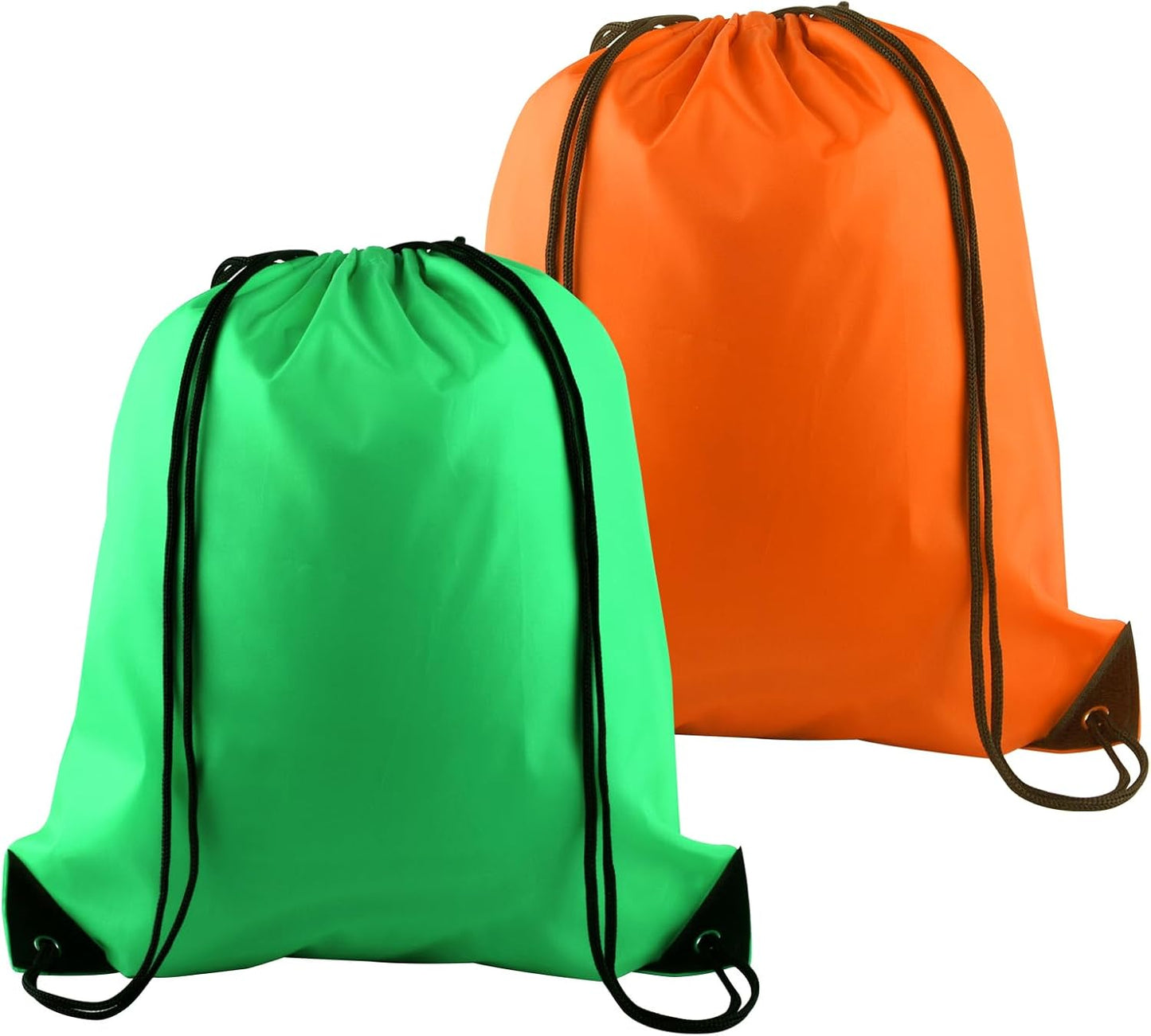 PLULON Drawstring Backpack Set - 2Pcs Cinch Sack in Green & Orange for Gym, Yoga, & Travel