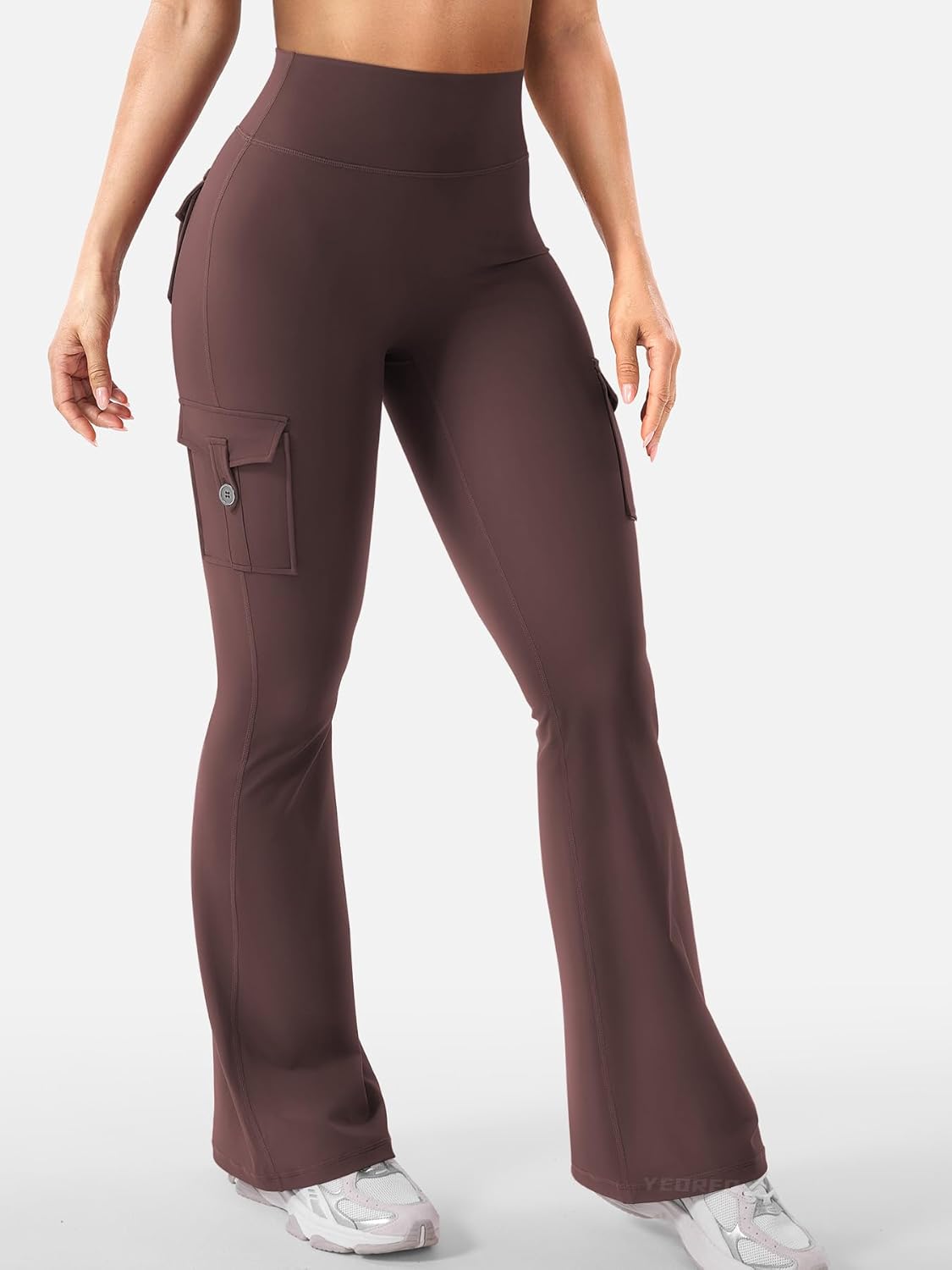 YEOREO CoreFlex Women's High-Waisted Flare Leggings - Hidden Pockets | No Front Seam Gym Yoga Pants