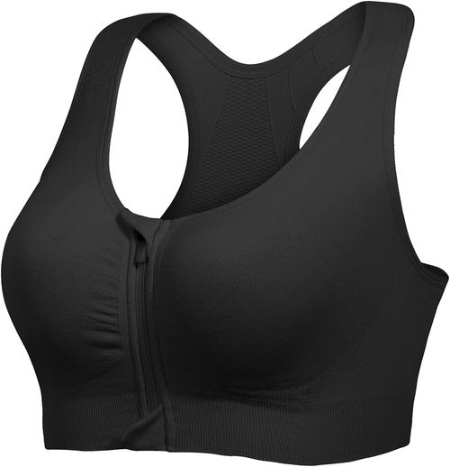 Lemef Front Closure Sports Bra - Wirefree Racerback Design for Post-Surgery Comfort | Mastectomy Support