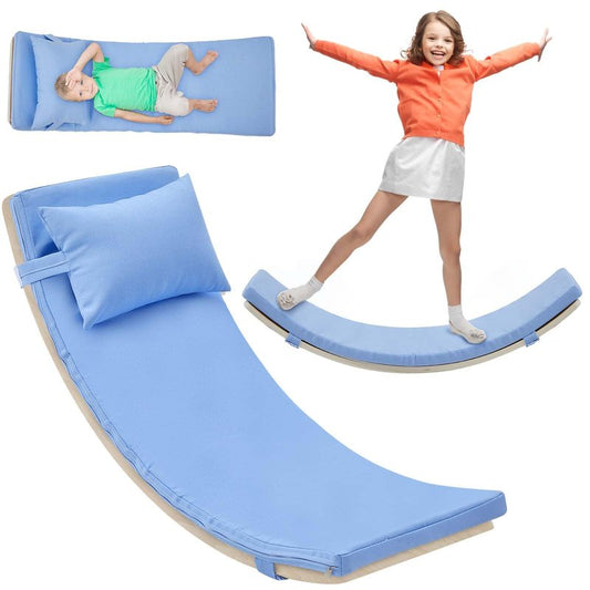 Sonwyoung Wooden Balance Board for Kids 35" Finger Safe Toddler Balance Beam Balancing Board with Mat and Pillow for Indoors Outdoors Open Ended Learning