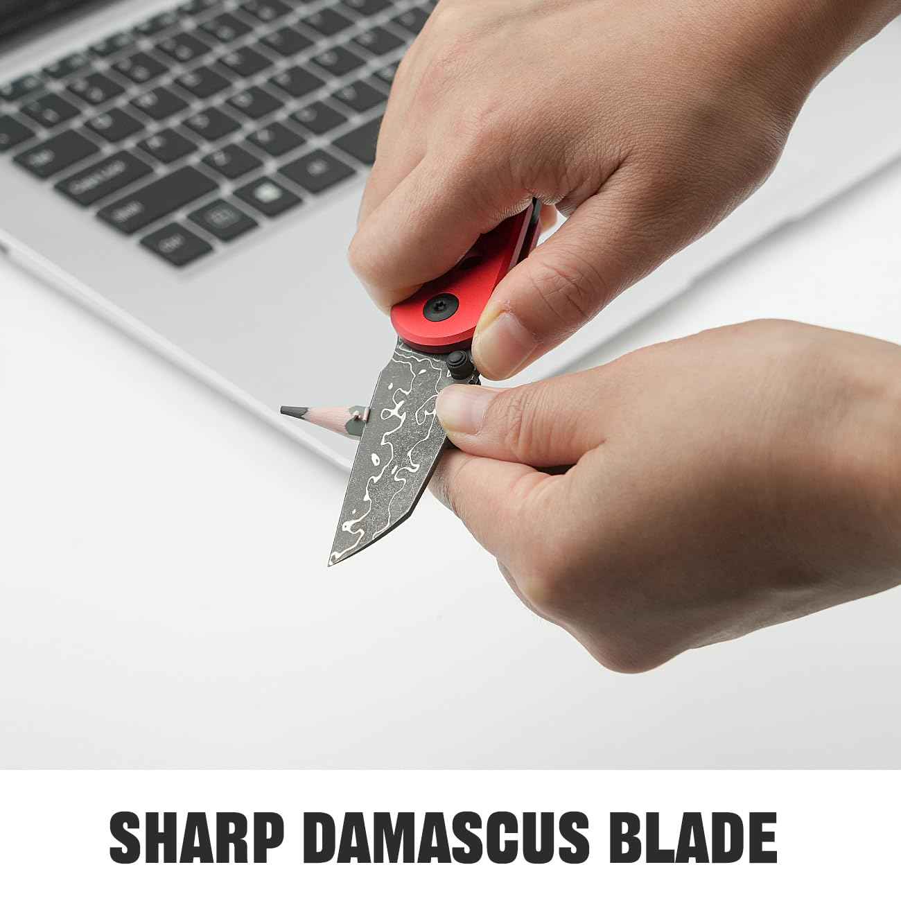 CIVIVI Pragma Folding Knife, Pocket Knife Multitool with EDC Carabiner, Bottle Opener, 2.2" Damascus Blade Aluminum Handle, Ideal Gift for Men Women C23062B-DS1 (Red)