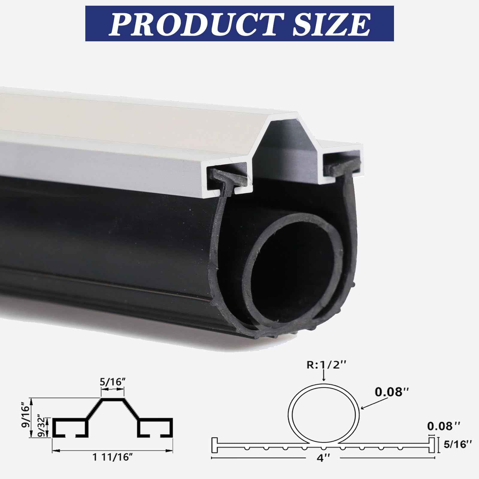 Ginchain Convex Shape Aluminum Track Garage Door Seals Weather Stripping Kit (10ft, T2-003)