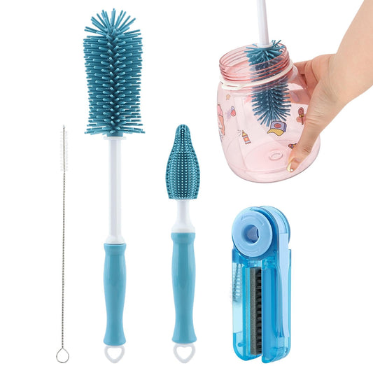 4Pcs Cup Cleaning Kit with Extra Long Straw Cleaner Brush,4 in 1 Bottle Gap Cleaner, Long Handle Silicone Brush, Multipurpose Brush Cleaner Kit