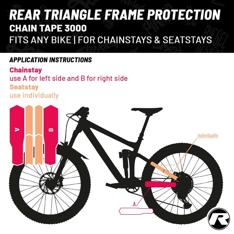 Riesel Design - Bike Rear Triangle Frame Protection Tape, for Chainstays and Seatstays, Protection Against Scratches and Abrasions - Easy Installation, No Tools Required - Chain:Tape 3000 - Clear