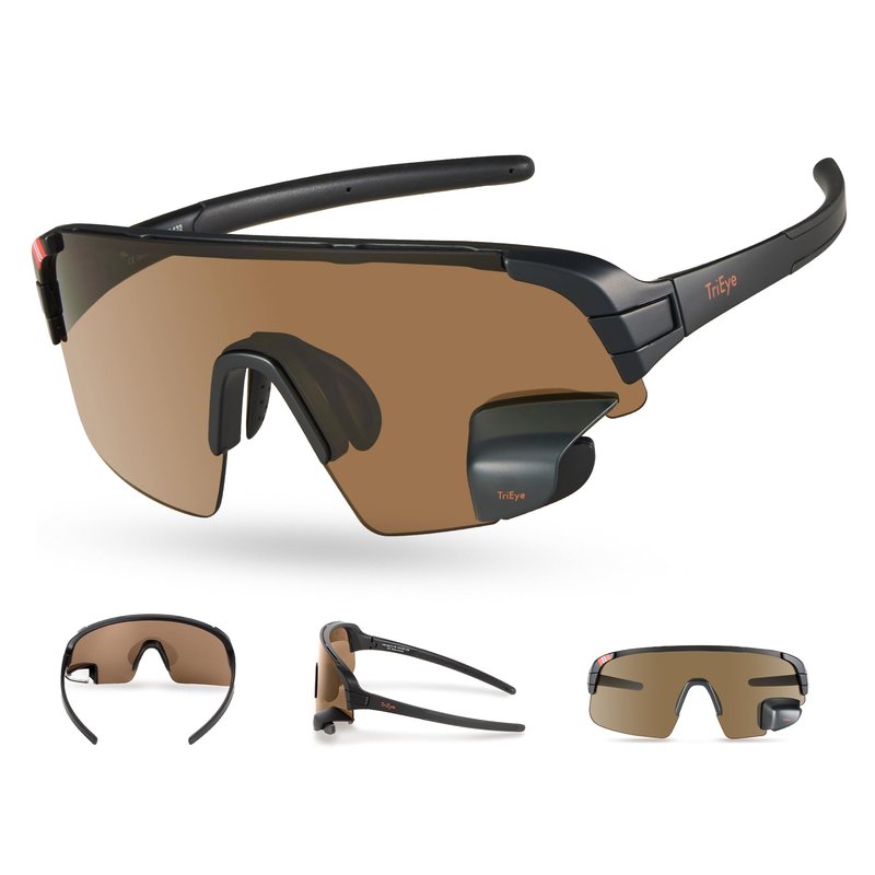 TriEye Cycling Glasses with Rear-view Mirror for Men & Women - UV-400 Sports Sunglasses Cycling Goggles - Durable and Lightweight (High Definition Smoke)