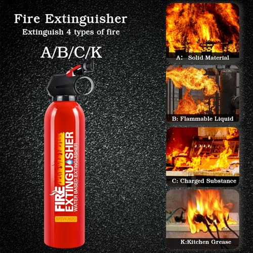 Fire Extinguisher for Home, 3Pack Car Fire Extinguisher with Mount, 4 in 1 Portable Kitchen Fire Extinguisher for A, B, C, K Category, 620ml Water-Based Fire Extinguisher for Truck Boat Home Office