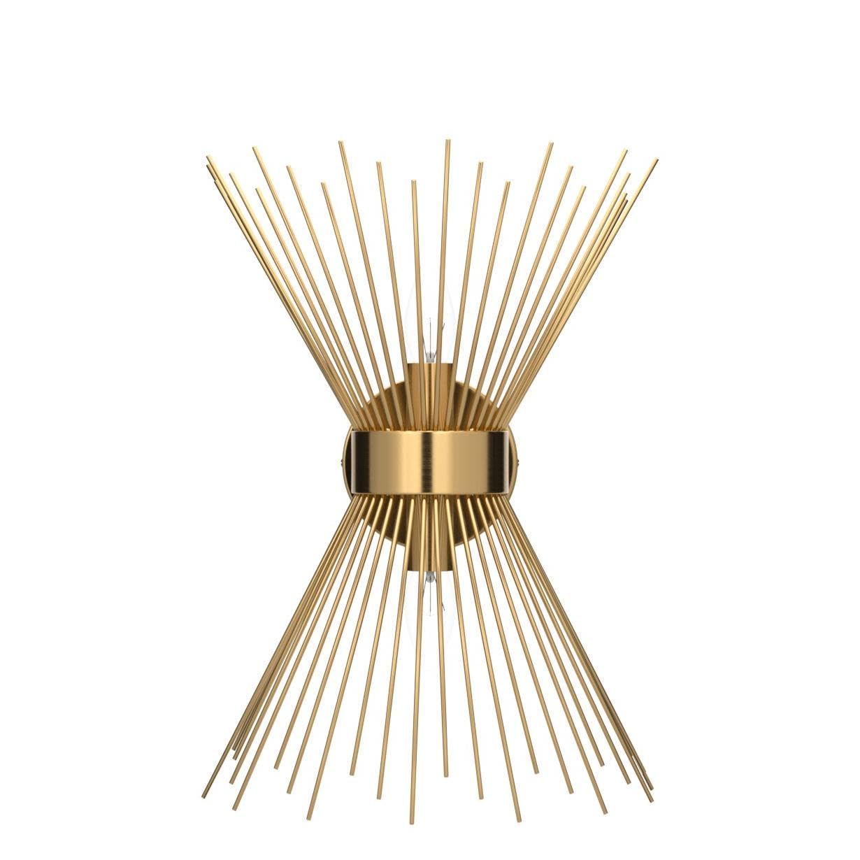 2-Light Bathroom Vanity Light, Mid-Century Modern Starburst Gold Wall Sconce, Bedside Electroplate Brass Wall Light Fixture, Wall Lamp for Powder Room Bedroom Bathroom Hallway Entryway, Set of Two