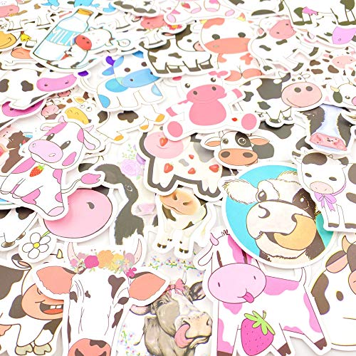 50 Pcs Cow Stickers Pack - Waterproof Vinyl Cartoon Animal Decals for Kids