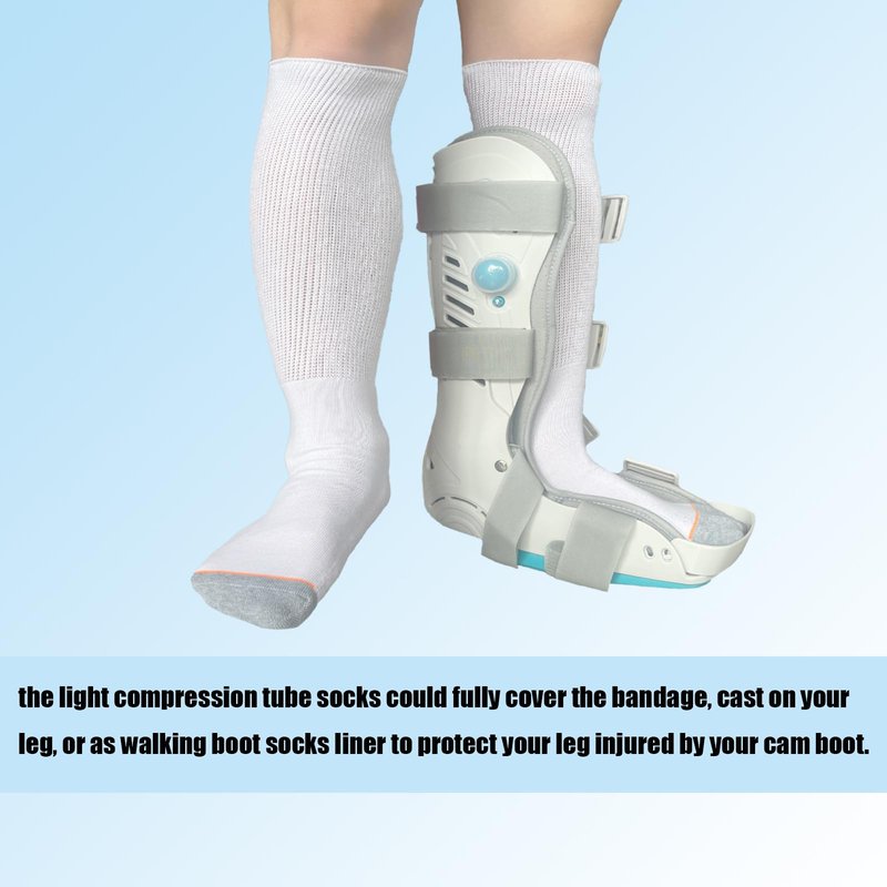 Ioryzek 2 Pairs Walking Boot Socks Liner air Cam Walker Cast Socks Fracture Boot Brace Breathable Surgical Orthopedics Socks for Men Women, White