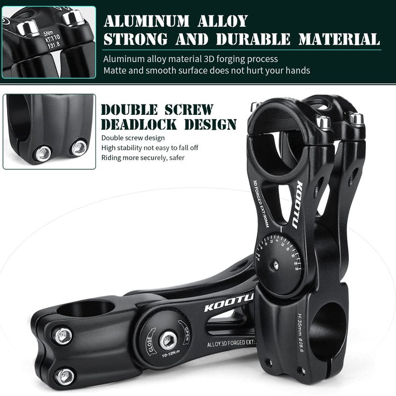 KOOTU Adjustable Bike Stem, 28.6mm / 31.8mm Bike Handlebar Extender ±85 Degree Aluminum Alloy Bicycle Stem Riser for Mountain Bike Road Bike BMX MTB(90mm)