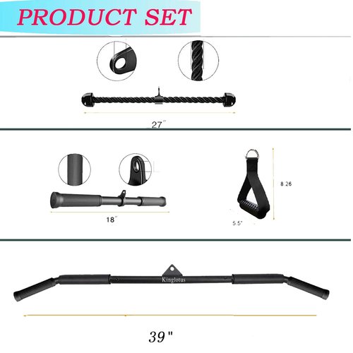 Cable Machine Attachments Home Gym, Triceps Rope, V Handle Cable Attachment,39inch LAT Pull Down Bar, Straight Rotaing Bar