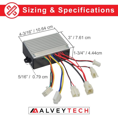 AlveyTech 36 Volt Control Module for Razor SX500 McGrath Dirt Rocket (V1+) - Replacement Speed Bicycle Controller with 6-Wire Throttle Connector for Electric Power Motor, Scooter Quad Mod Parts