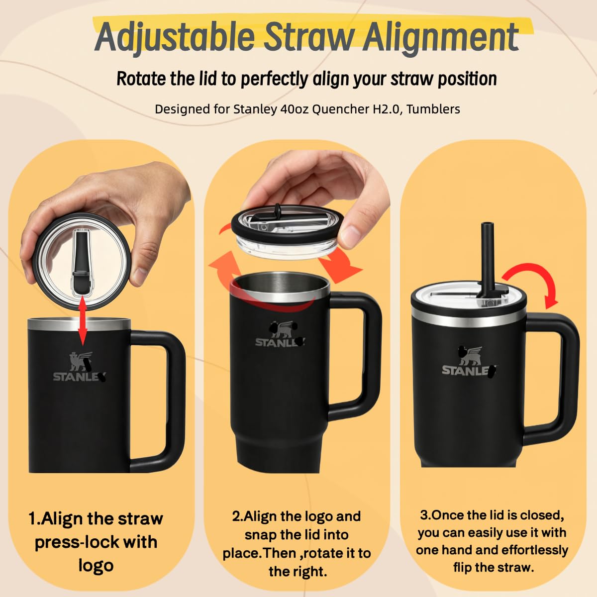 Replacement Lid for Stanley 40 oz, Flip Straw Leak Proof Lid for Stanley Quencher H2.0 Tumbler, 2 Pack Stanley Lid Replacement, Spill Proof Stanley Cup Accessories