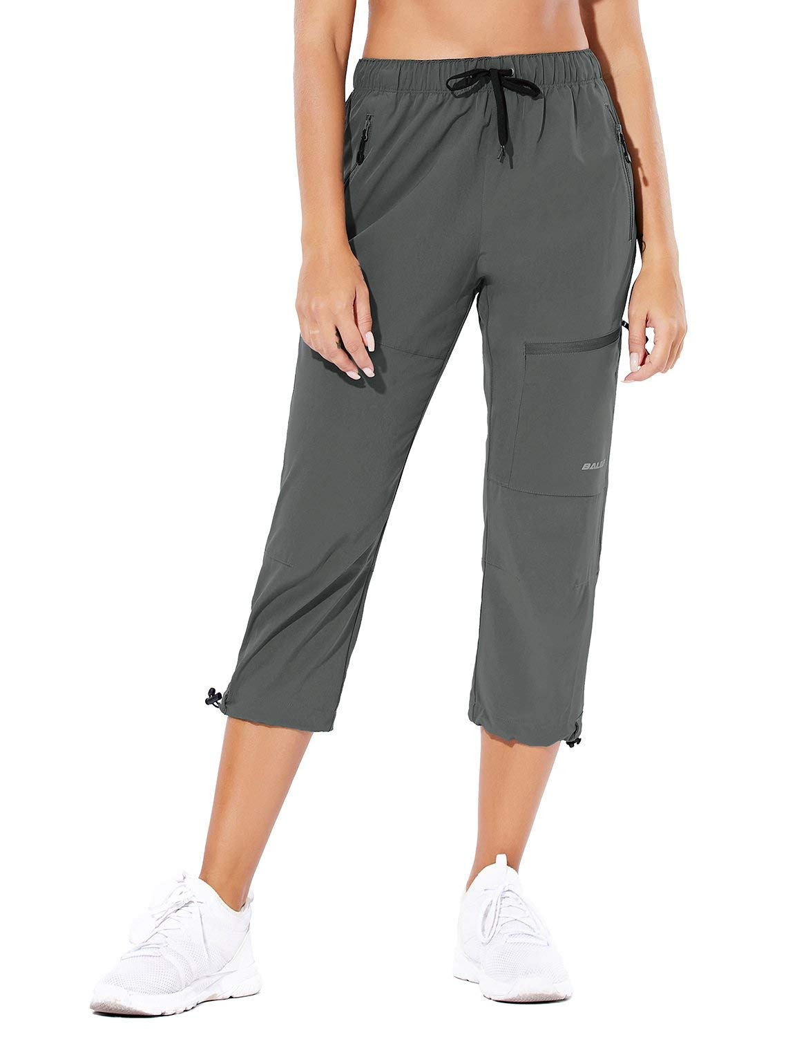 baleaf Women's Hiking Cargo Capris Outdoor Lightweight Water Resistant Pants UPF 50 Zipper Pockets Steel Gray Size L