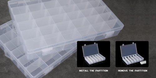 Clear Visible Plastic Storage Box by [Brand Name] - 2 Pcs Rectangular Organizer for Beads, Jewelry & Crafts | 36 Grids with Label Stickers