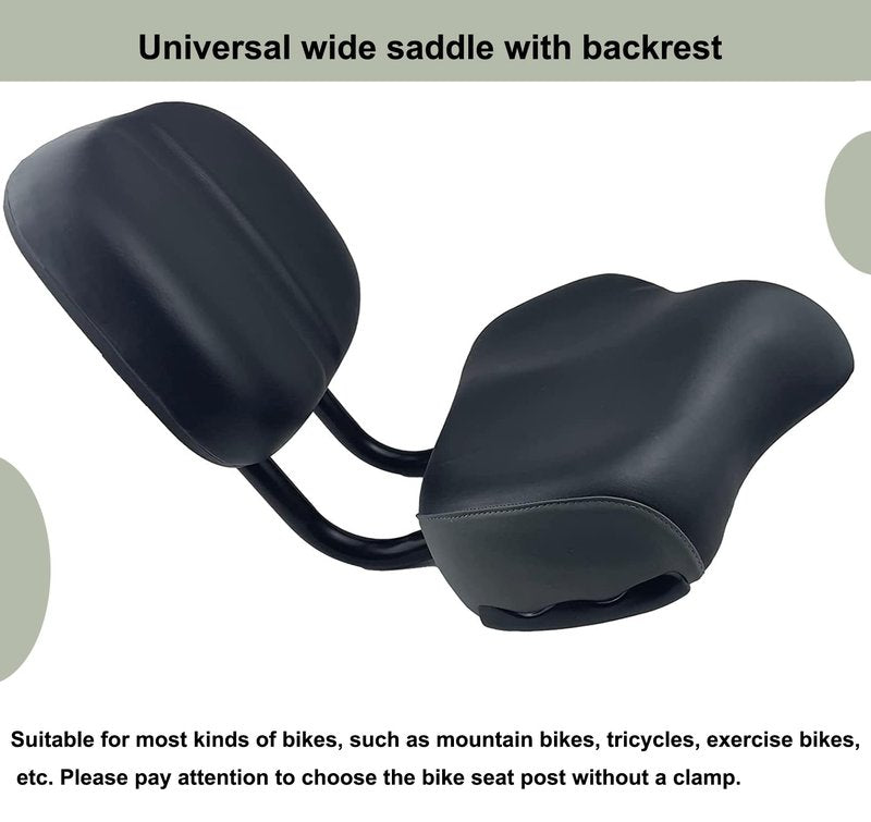 THALOUS Bike Seat with Backrest Oversized Comfort Bicycle Saddle Replacement Soft Memory Foam Padded PU Cushion Universal for Tricycle Mountain Bike Commuter Bike Electric Bike