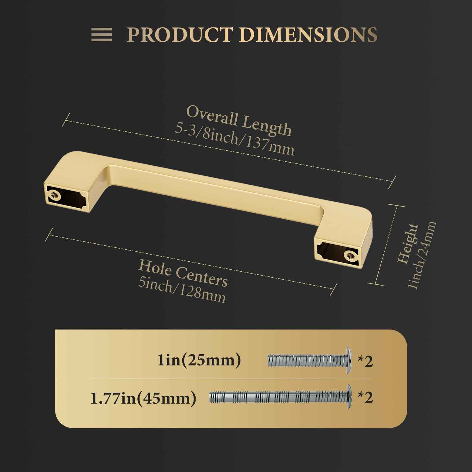 Haliwu 30 Pack Cabinet Handles Brushed Gold Cabinet Pulls 5 Inch Hole Center Drawer Pulls Modern Square Dresser Handles for Bathroom Kitchen Bedroom, Zinc Alloy