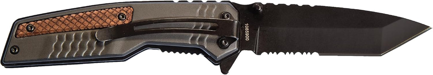 Smith & Wesson M&P Bodyguard Folding Knife - 3.5in Serrated Tanto Blade, Aluminum Handle, Black/Wood Finish