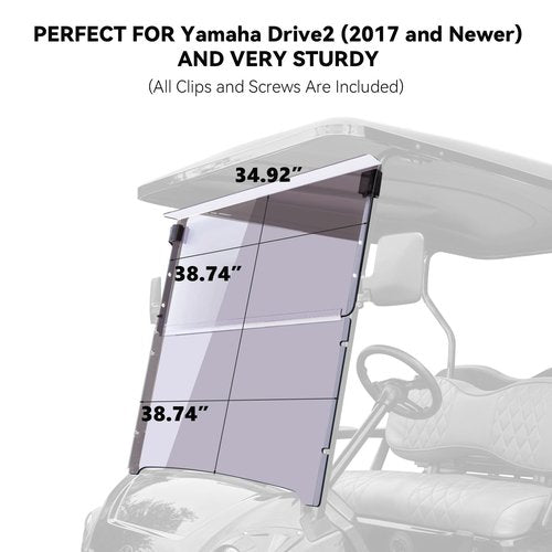 VPAHub Flip Flop Compact Golf Cart Windshield for YAMAHA DRIVE 2, Tinted Color, 3/16" Thickness, Fits YAMAHA DRIVE 2 2017+ Models