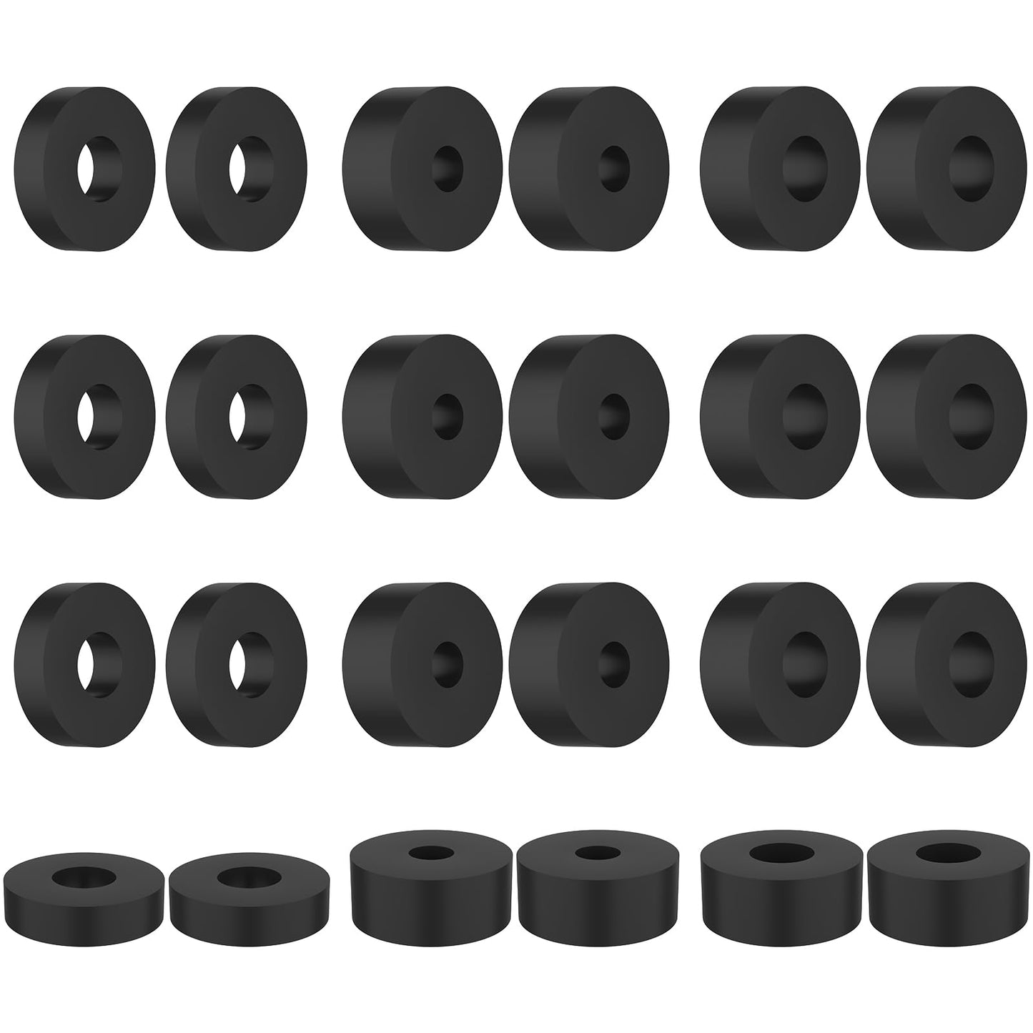 DALQUIS 24Pcs 3 Sizes Multi-Purpose Rubber Spacers Kit, 1 Inch OD Anti-Vibration Bushings Spacers Washers for Cars, Motors, Home