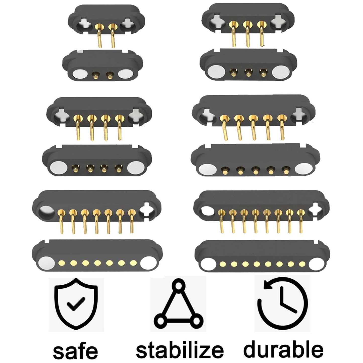 2 Pair Magnetic Bend Pogo Pin Connector, 2/3/4/5/7/8P 2A Pogopin Magnetic Connector Male+Female 2.54/2.5MM Through Holes Spring Loaded Connectors DC Power Socket DC Power Charge Probe Connector (4Pin)