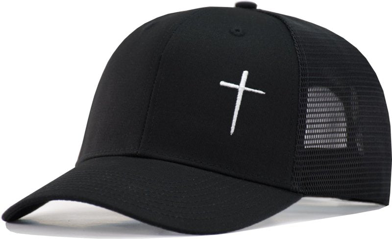 Plus Size XXL Christian Hat Cross Trucker Hat – Jesus Faith Baseball Cap Big Head Mens Extra Large Snapback Mesh Ball Cap Black