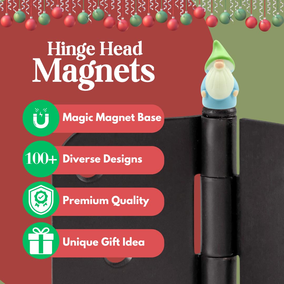 Hinge Head Gnome Set of 6 - Door Hinge Heads Decorative Topper - Magnetic Door Hinge Caps for Home Decoration