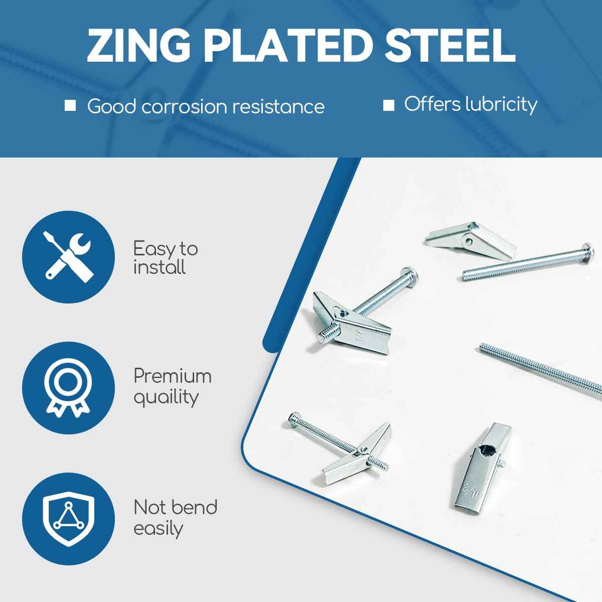 1/4X3-Inch Toggle Bolt and Wing Nut for Hanging Heavy Items on Drywall (60 Pack)