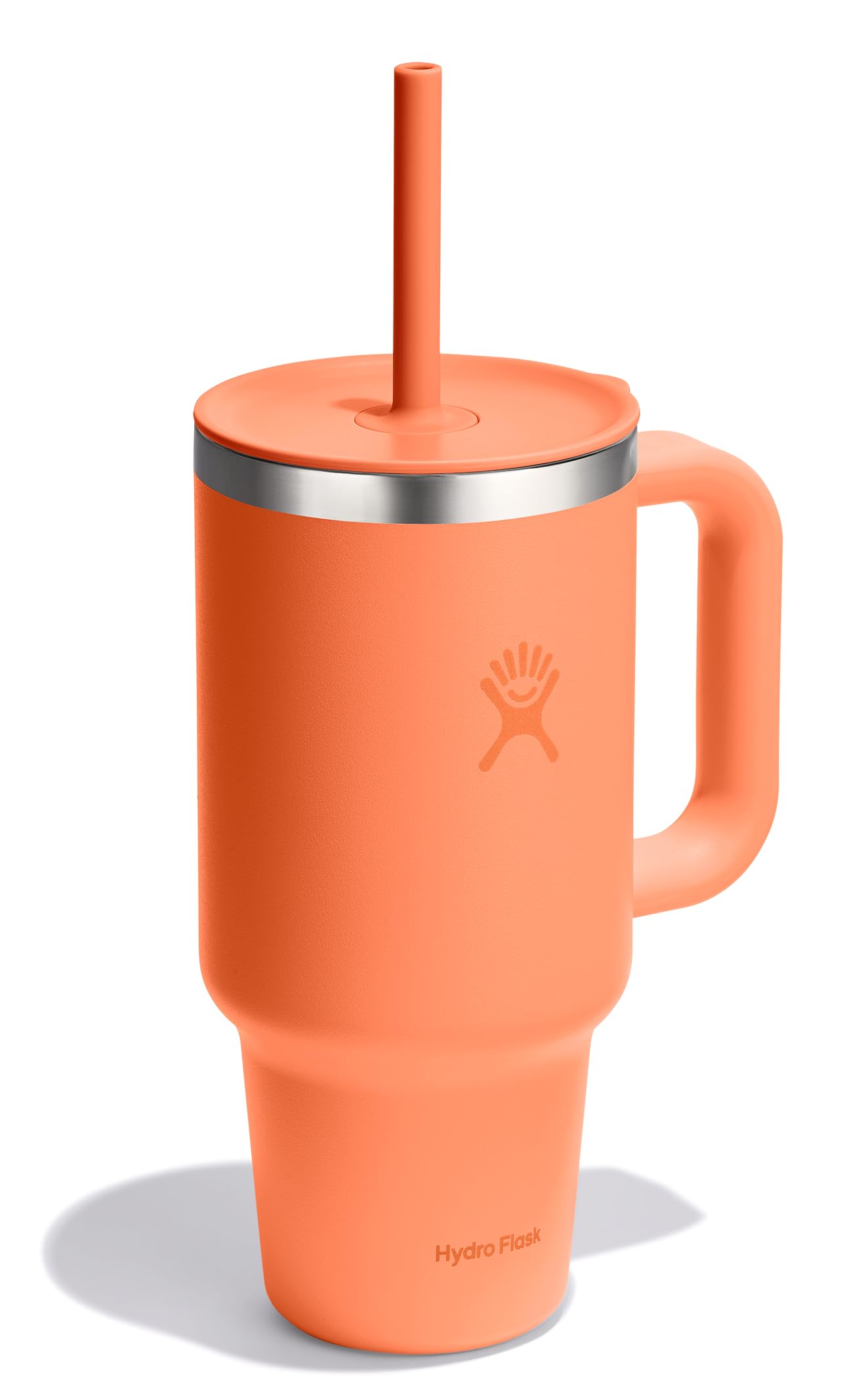 Hydro Flask Travel Tumbler with Handle, Lid and Straw - Insulated Stainless Steel in 32 Oz Nectar Orange