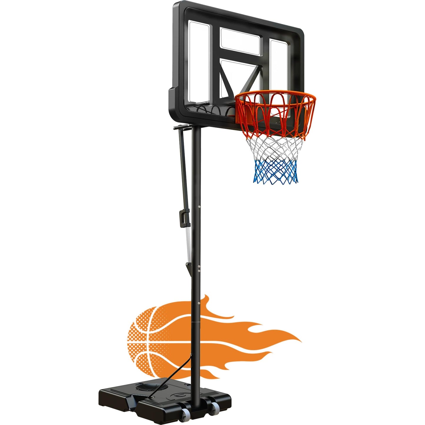 GORISE Basketball Hoop Outdoor, 7.7-10ft Height Adjustable, Portable Basketball Hoop & Goal with Fillable Base & 2 Wheels, 44"×30" Backboard for Backyard/Driveway/Indoor, Large