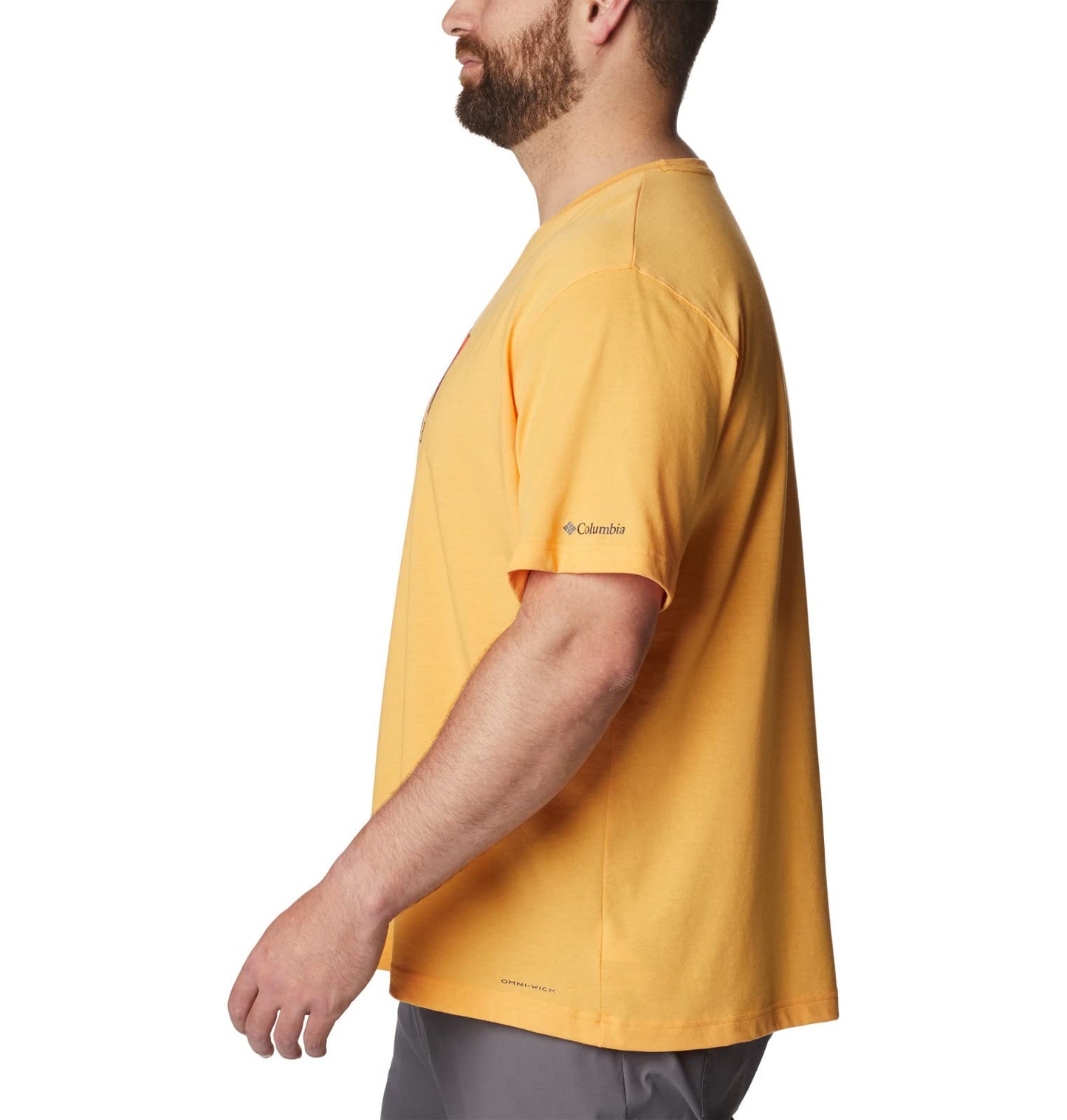 Columbia Men's Thistletown Hills Graphic Short Sleeve, Mango Heather/Hikers Graphic, Medium