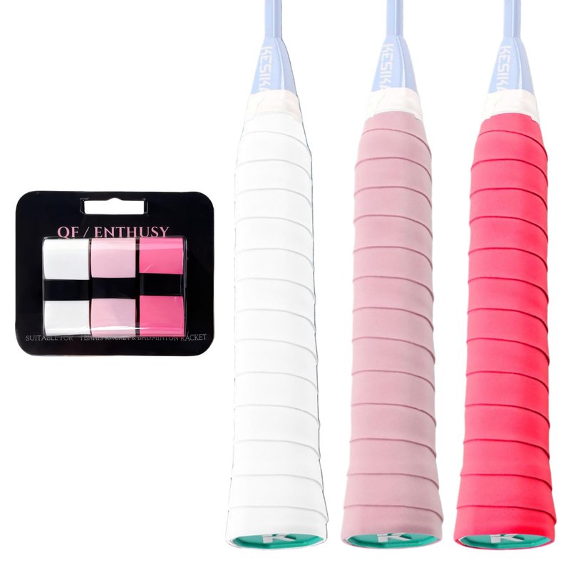 QF ENTHUSY Tennis/Badminton Overgrip, 3 Pack Racket Overgrip Grip Tape, Sweat-Absorbing Grip for Badminton, Padel, Pickleball, Tennis
