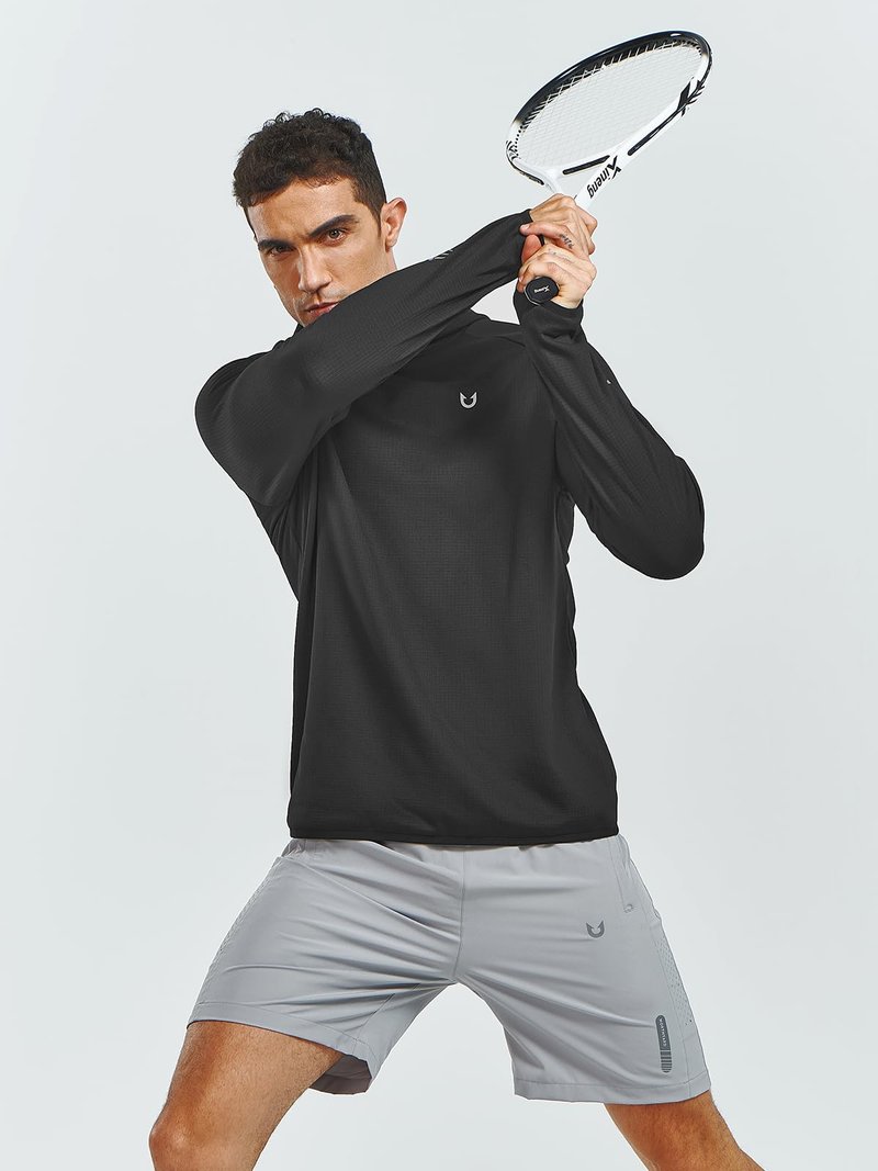 NORTHYARD Men's Running Hoodie Lightweight Fleece Workout Gym Hooded Sweatshirts Long Sleeve Cold Weather Golf Pullover BLACK L