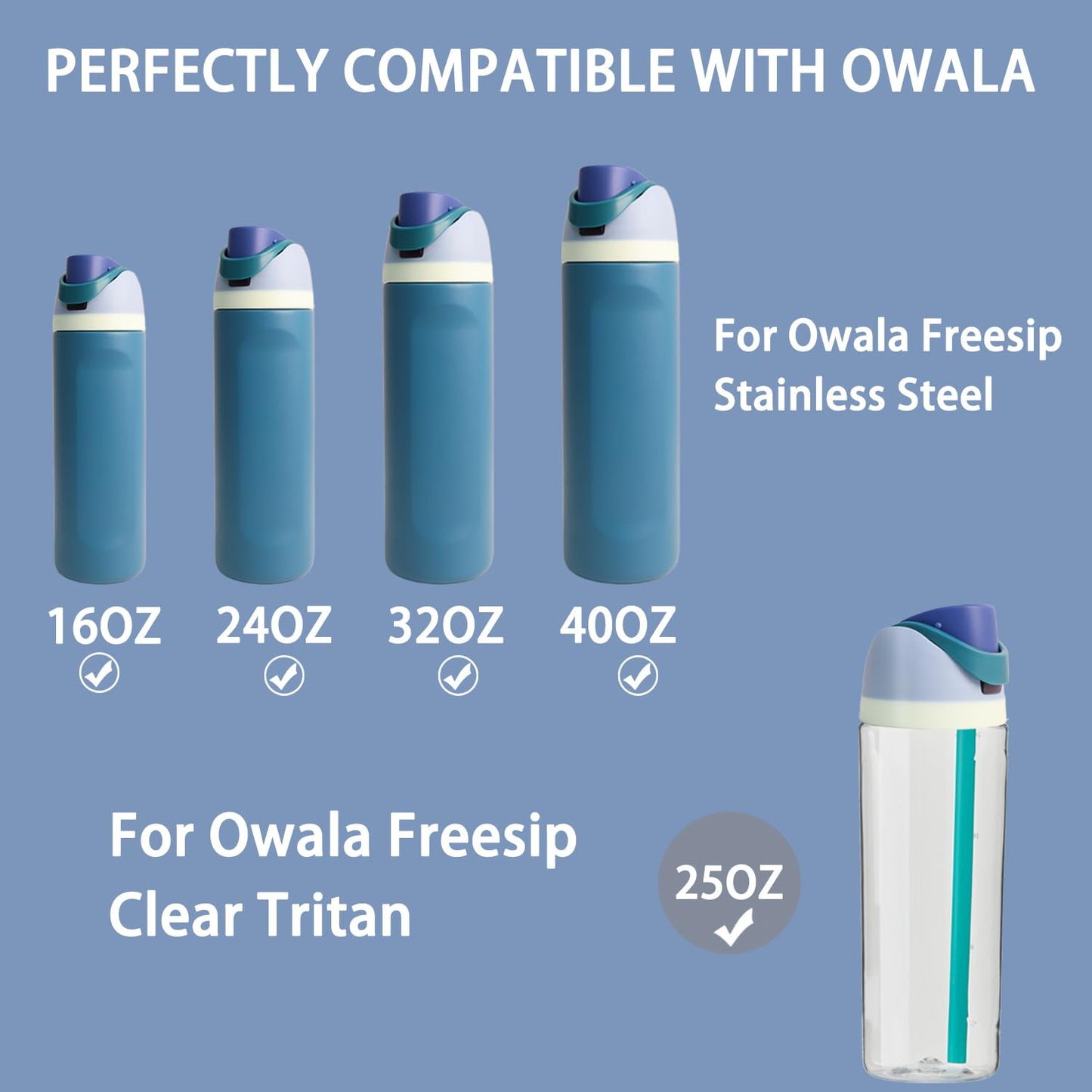 NebkDask Replacement Lid for Owala Freesip - Fits 16oz, 24oz, 32oz Bottles,BPA-Free， Leakproof Cap Water Bottle for Owala Bottles with Two Gasket Replacement Stoppers and O Seal Rings（Sky Teal）
