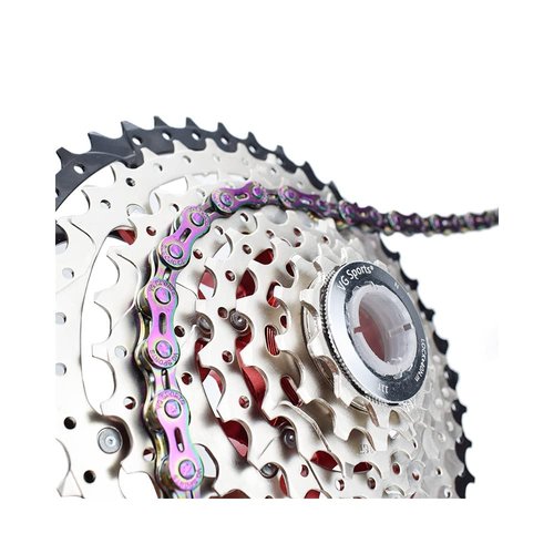 VG SPORTS 6/7/8/9/10/11 Speed Bike Chains, Half Hollow/Full Hollow Lightweight Bicycle Chains for Road Bike/MTB/BMX, Rainbow 116 Links with Missing Link