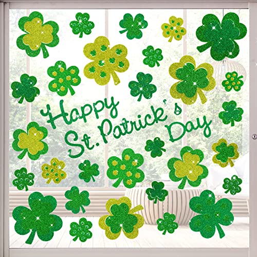 St. Patrick's Day Window Clings - 4 Sheets Glitter Shamrock Decals