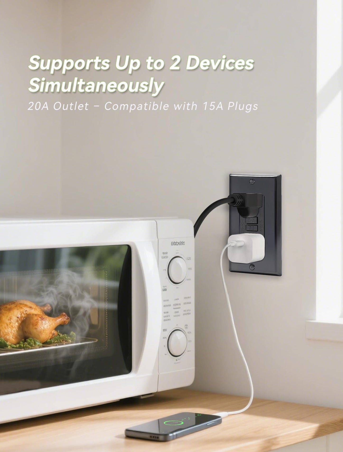 1-Pack 20 Amp GFI Electrical GFCI Outlet Self-Test Tamper Resistant (TR) Weather Resistant (WR) Ground Fault Receptacle with LED Indicator UL Listed Standard Wall Plate Included Black