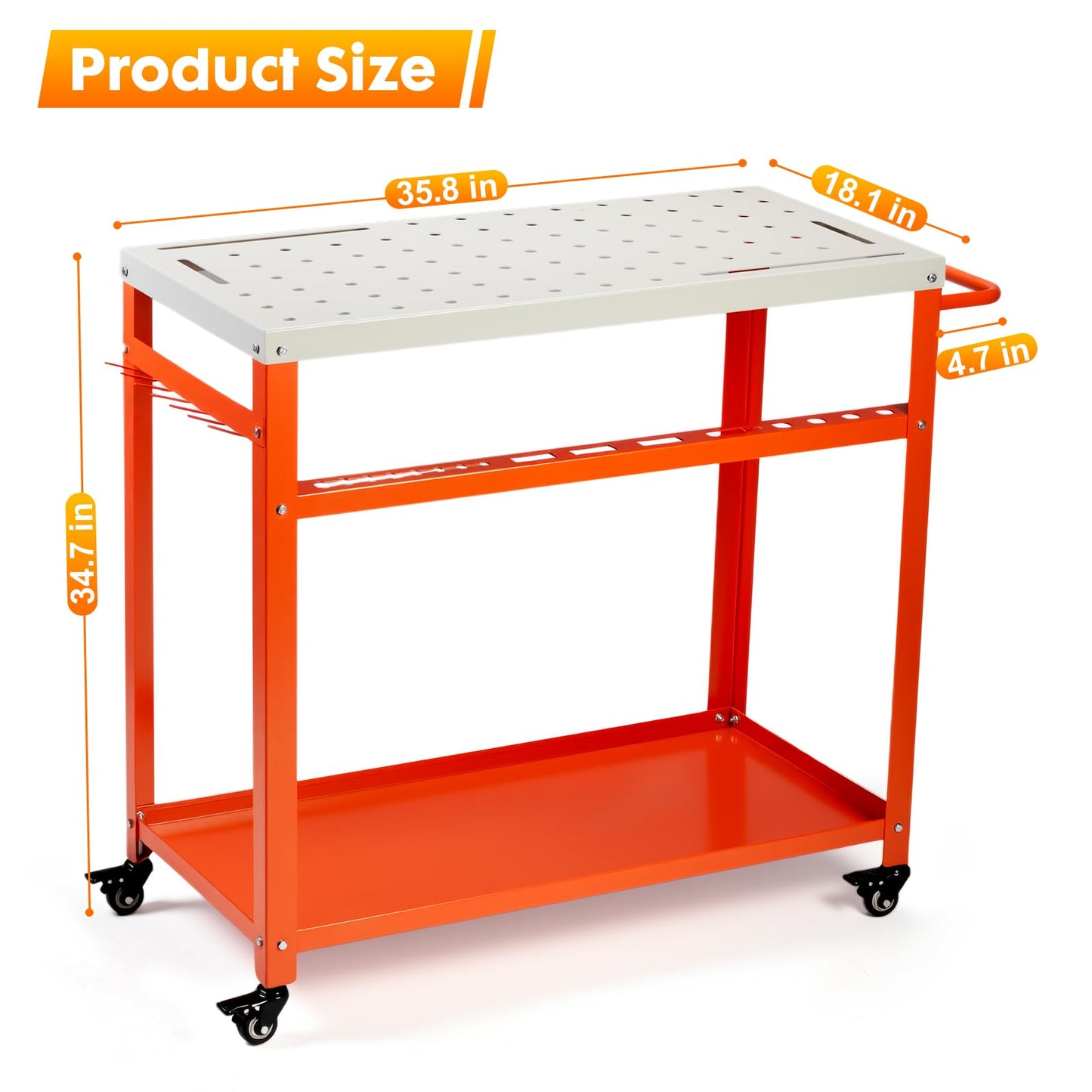 GVGBUK Movable Workbench Table,35.8“x 18.1”Welding Table,1200LBS Static Weight Capacity,Sawhorse Tool Slots and Fixture Holes（5/8-inch Fixture Holes）,4 Wheels (4 with Brake)