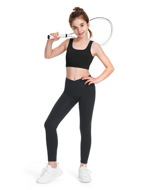 JOCMIC Girls Sports Bras Soft Training Bra with Removable Padding Yoga Crop Tops for Teens Black 13-14 Years
