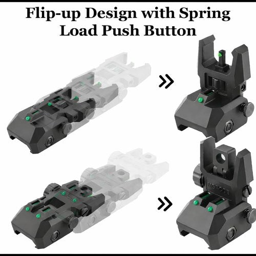 GOTICAL Fiber Optic Sights Flip Up Front and Rear Strong Polymer Folding Sights with Red and Green Fiber Optics Dots Tool-Free Adjustable Backup Sight Set for Picatinny Rails