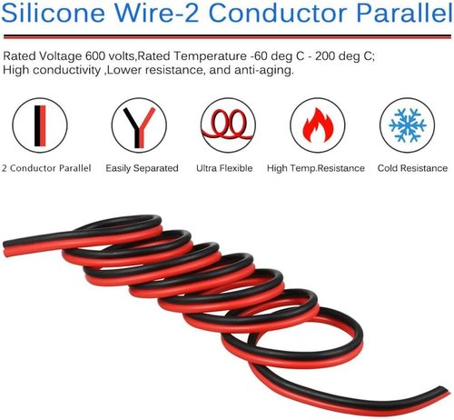 BNTECHGO 10 Gauge Silicone Wire Spool - High-Temperature 600V Red & Black | 25ft Stranded Tinned Copper for LED Strips