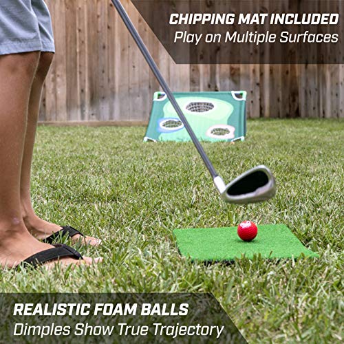 BattleChip Classic Backyard Golf Cornhole Set with Target, Chipping Mats, Foam Balls & Carry Case – Includes 3x2 ft Target