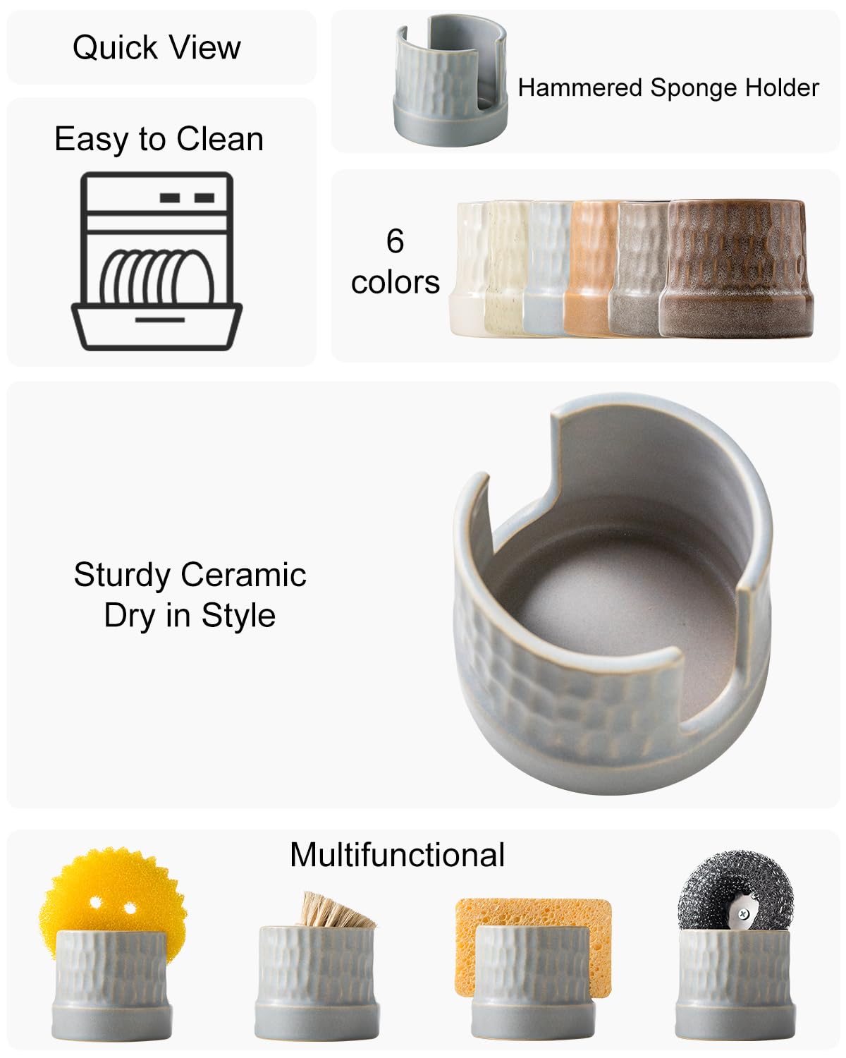 Zoeeker Sponge Holder for Kitchen Sink Counter, Dish Sponge Dish Rack Ceramic Brush Holder Farmhouse Kitchen Accessories for Scrub, Blue