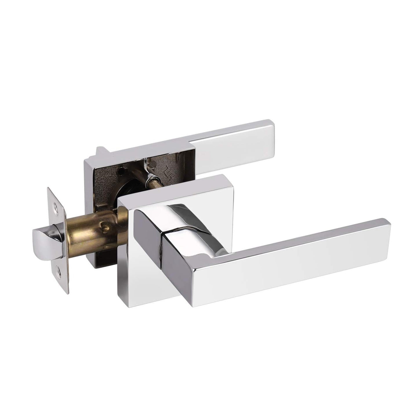 Probrico 5 Pack Hall & Closet Passage Door Levers Non-Locking Polished Chrome Handleset Keyless Feature Modern Square Door Handles Interior Heavy Duty Hardware