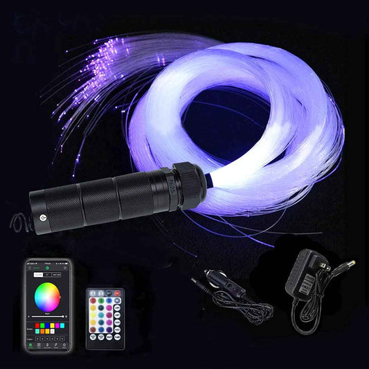 AZIMOM Car Use Bluetooth 6W RGBW LED Fiber Optic Lights Star Ceiling Light Kit APP Remote Controller 450pcs 0.03in 6.5ft Optic Cable Music Mode Sensory Lighting Indoor Home Interior Decoration