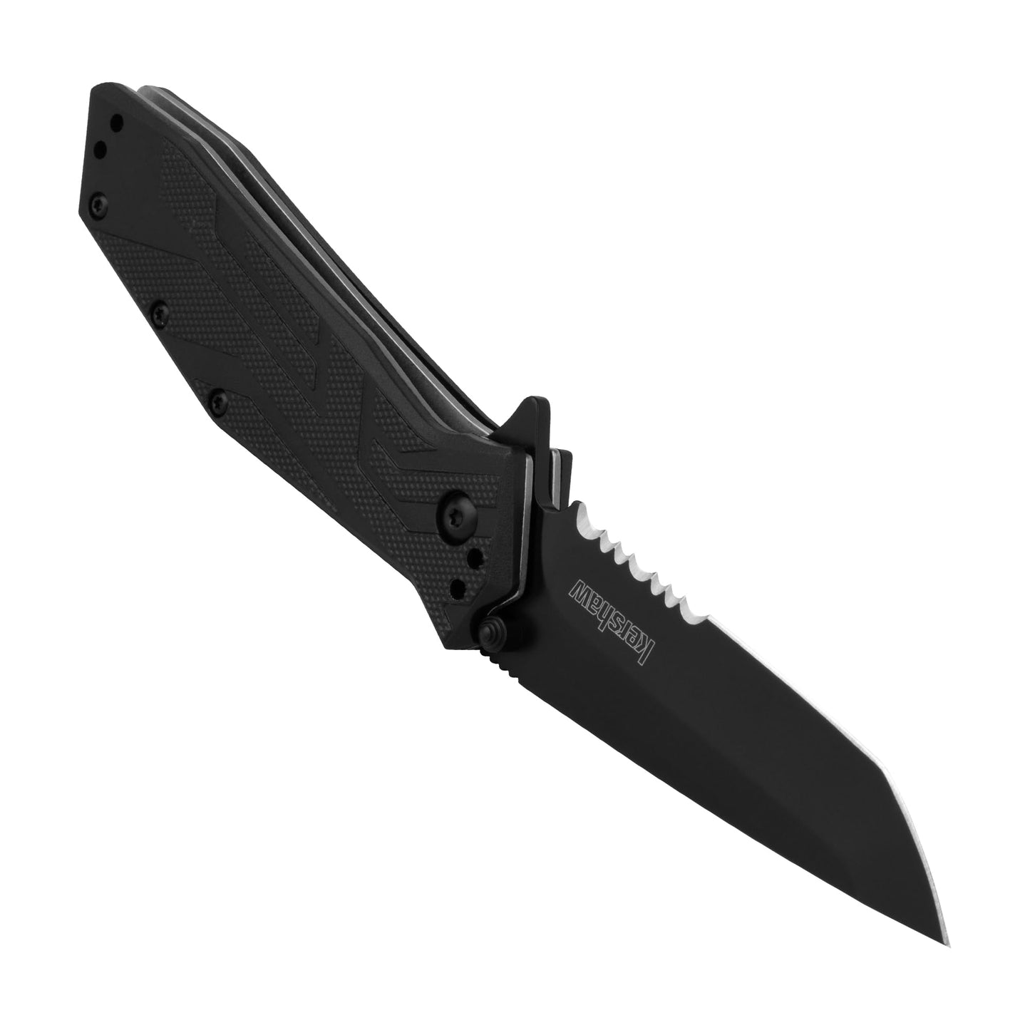 Kershaw Brawler Pocket Knife, All-Black Design, 3 Inch Stainless Steel Partially Serrated Tanto Blade, EDC with Assisted Opening, 4-Position Pocketclip, Everyday Carry Pocket Knife for Men and Women