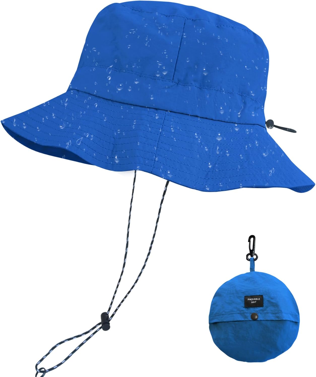 PFFY Quick Dry Waterproof Bucket Hat - Packable Outdoor Sun Hat for Men & Women with Detachable Chin Strap